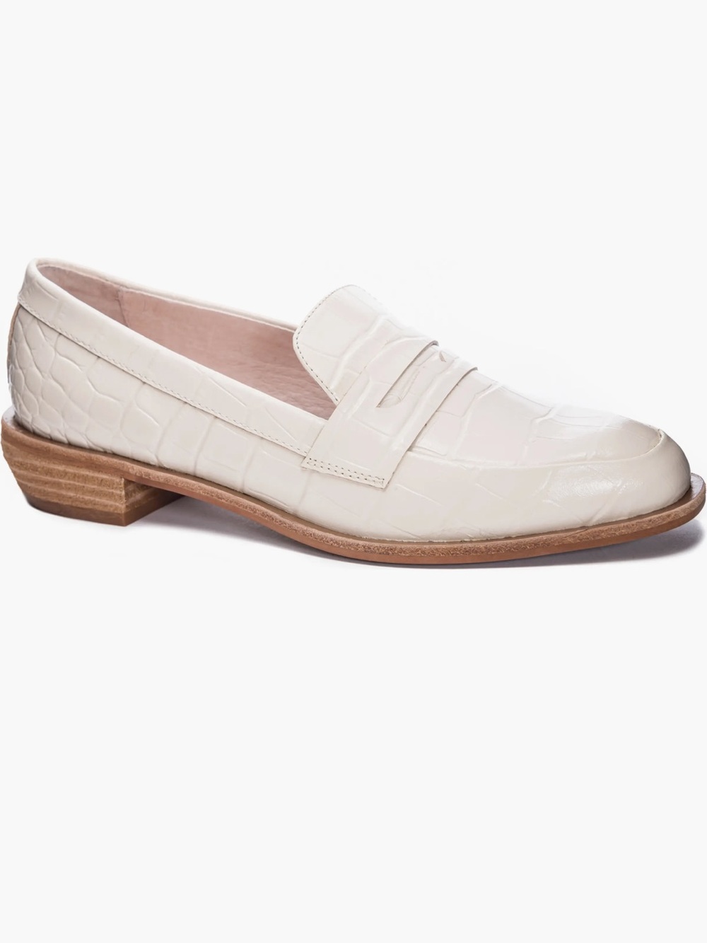 42 GOLD Yasmeen Croc Embossed Bone Cream Leather Penny Loafer NWOB Size 7